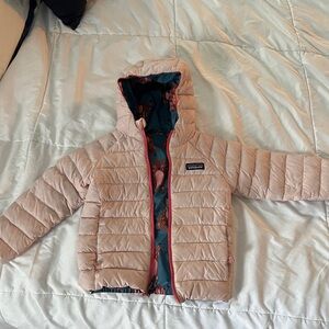 EUC pink reversible down sweater hoody jacket - 4T